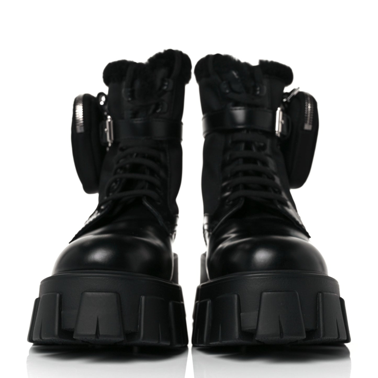 Spazzolato Rois Nylon Shearling Metal Triangle Logo Monolith Pouch Pocket 55mm Boots 36.5 Black