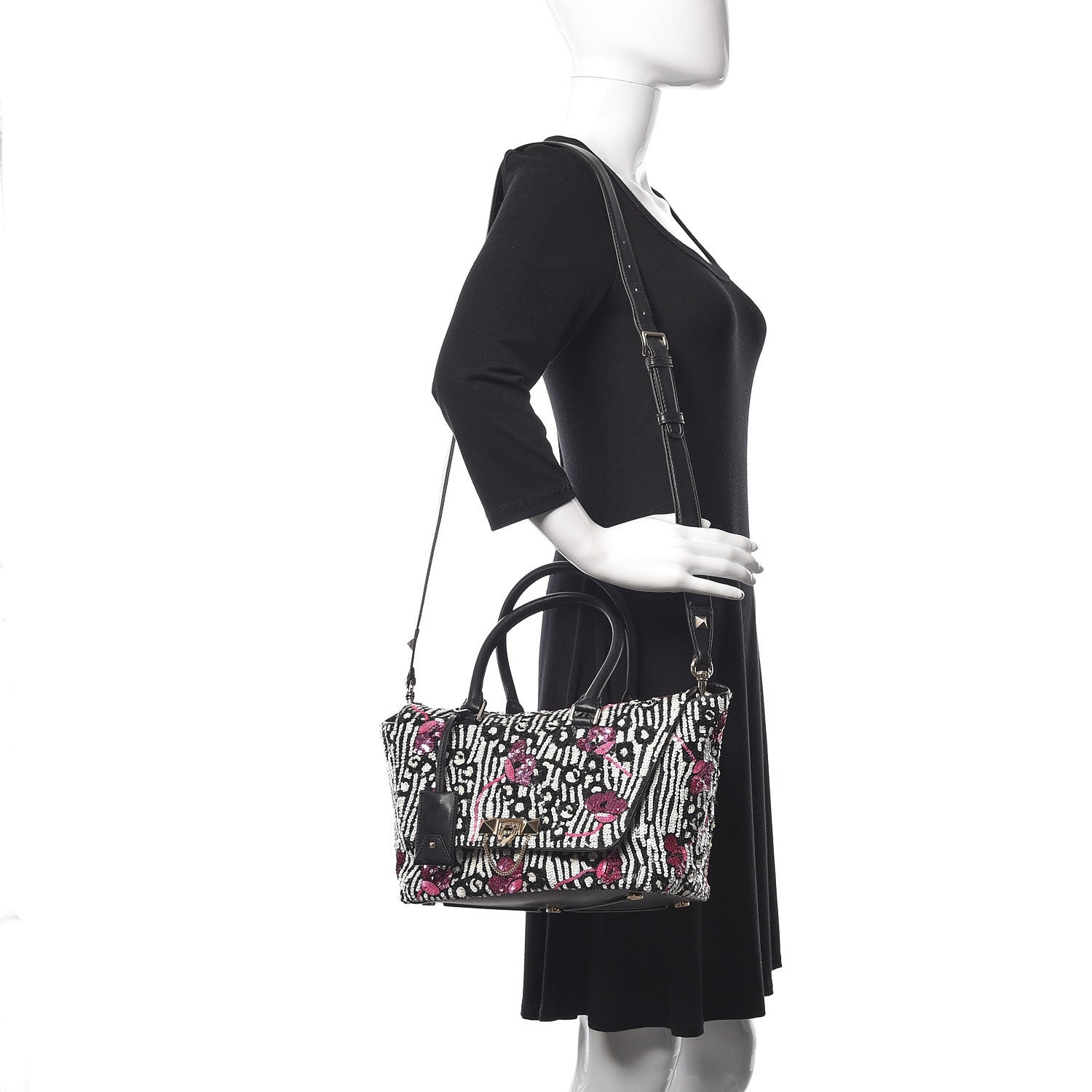 Valentino Garavani Sequin Calfskin Small Demilune Double Handle Satchel Multi 3 of 10