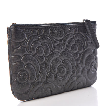 Chanel Goatskin Camellia Embossed Cosmetic Pouch Anthracite 3 of 8