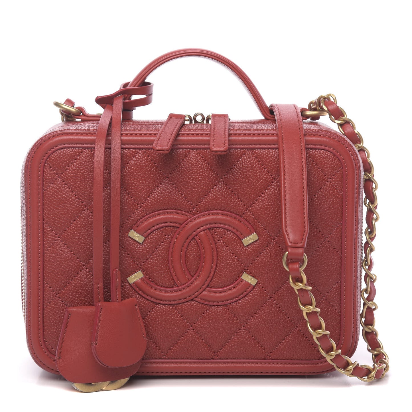 Caviar Quilted Medium CC Filigree Vanity Case Red