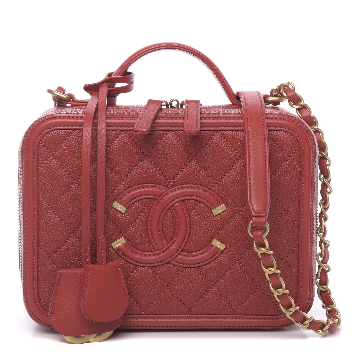 Chanel Caviar Quilted Medium CC Filigree Vanity Case Red 1 of 11