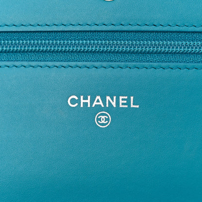 Chanel Patent Quilted Wallet On Chain WOC Turquoise Blue 6 of 13