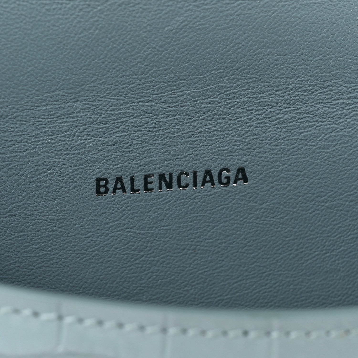 Balenciaga Shiny Calfskin Crocodile Embossed Hourglass Top Handle Bag XS Blue Grey 6 of 15