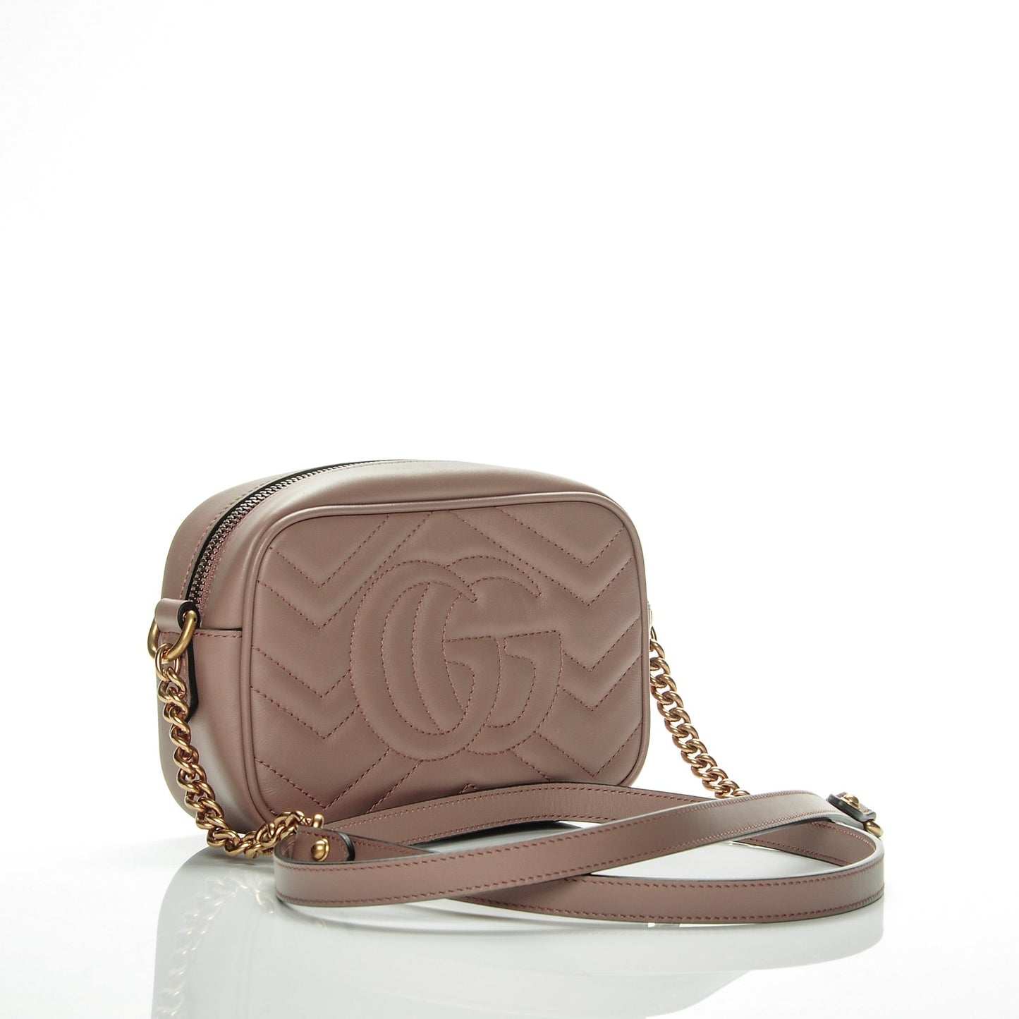 Calfskin Matelasse Mini GG Marmont Chain Shoulder Bag Nude