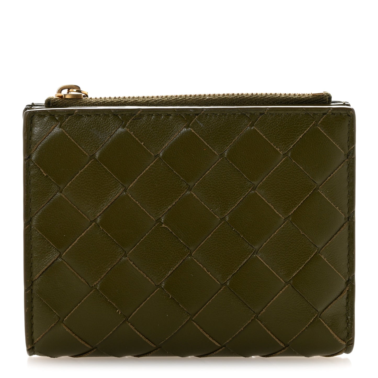 Nappa Intrecciato Small Bi-Fold Zip Wallet Kaki Fondent