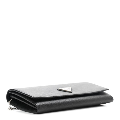 Prada Saffiano Triangle Logo Continental Flap Travel Wallet Black 5 of 7