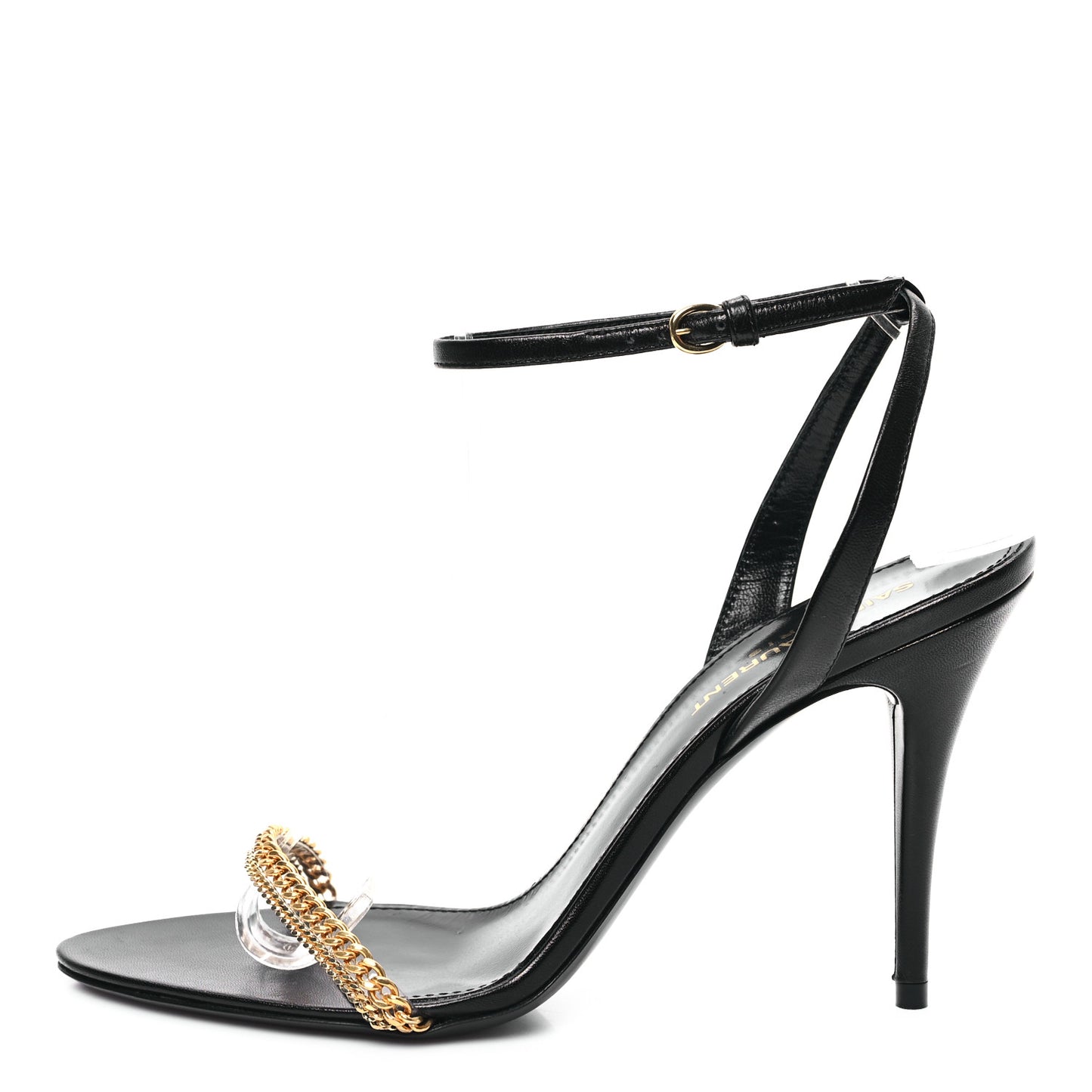 Calfskin Chain Ankle Strap Sandals 37 Black