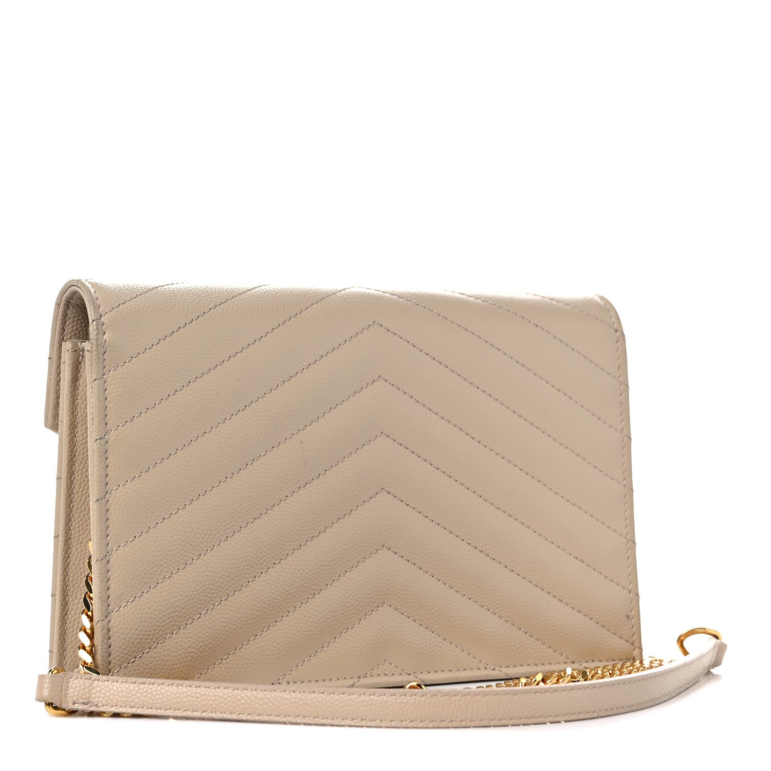 Saint Laurent Grain De Poudre Matelasse Chevron Monogram Envelope Chain Wallet Dark Beige 2 of 16
