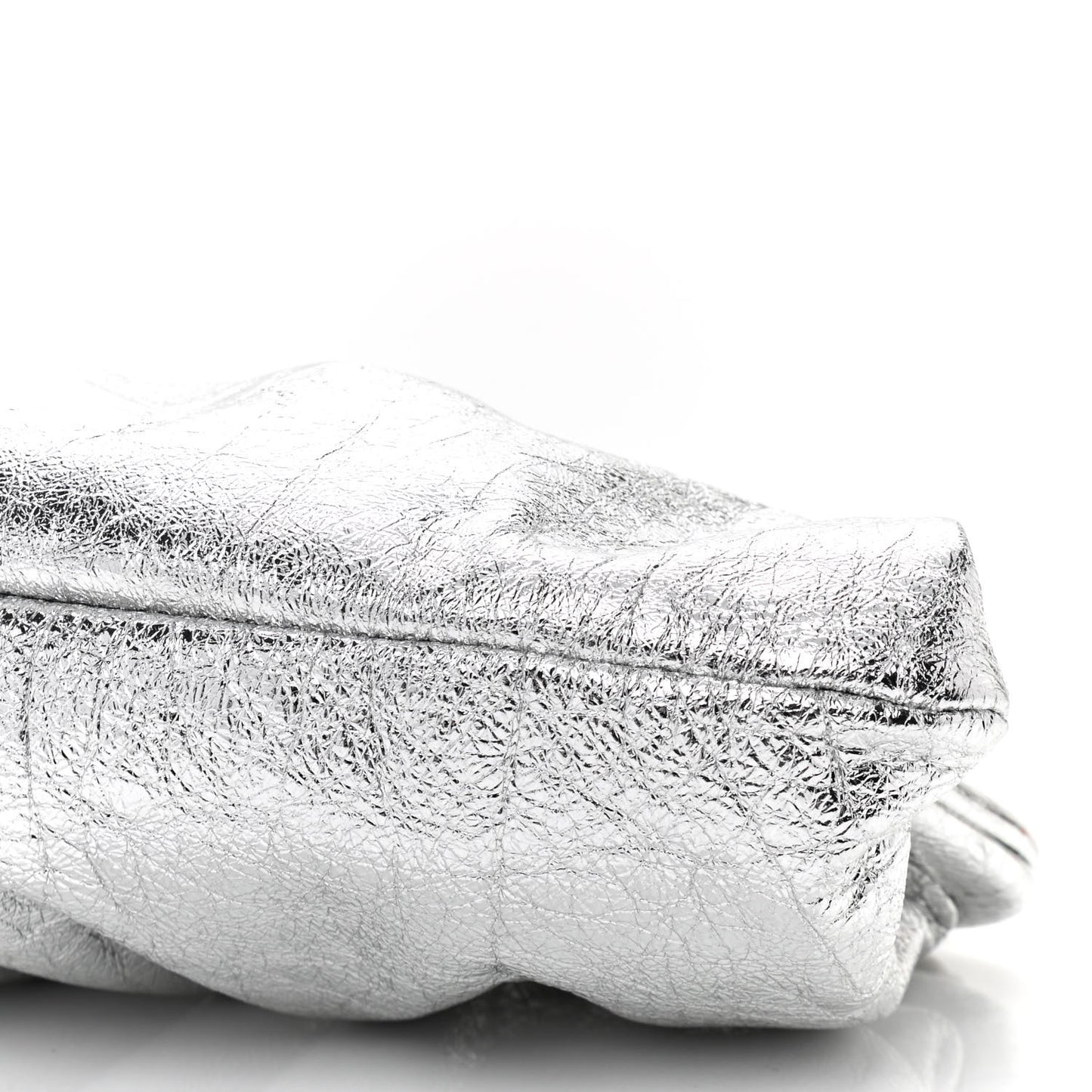 Metallic Textured Calfskin Logo XL Cloud Clutch Silver