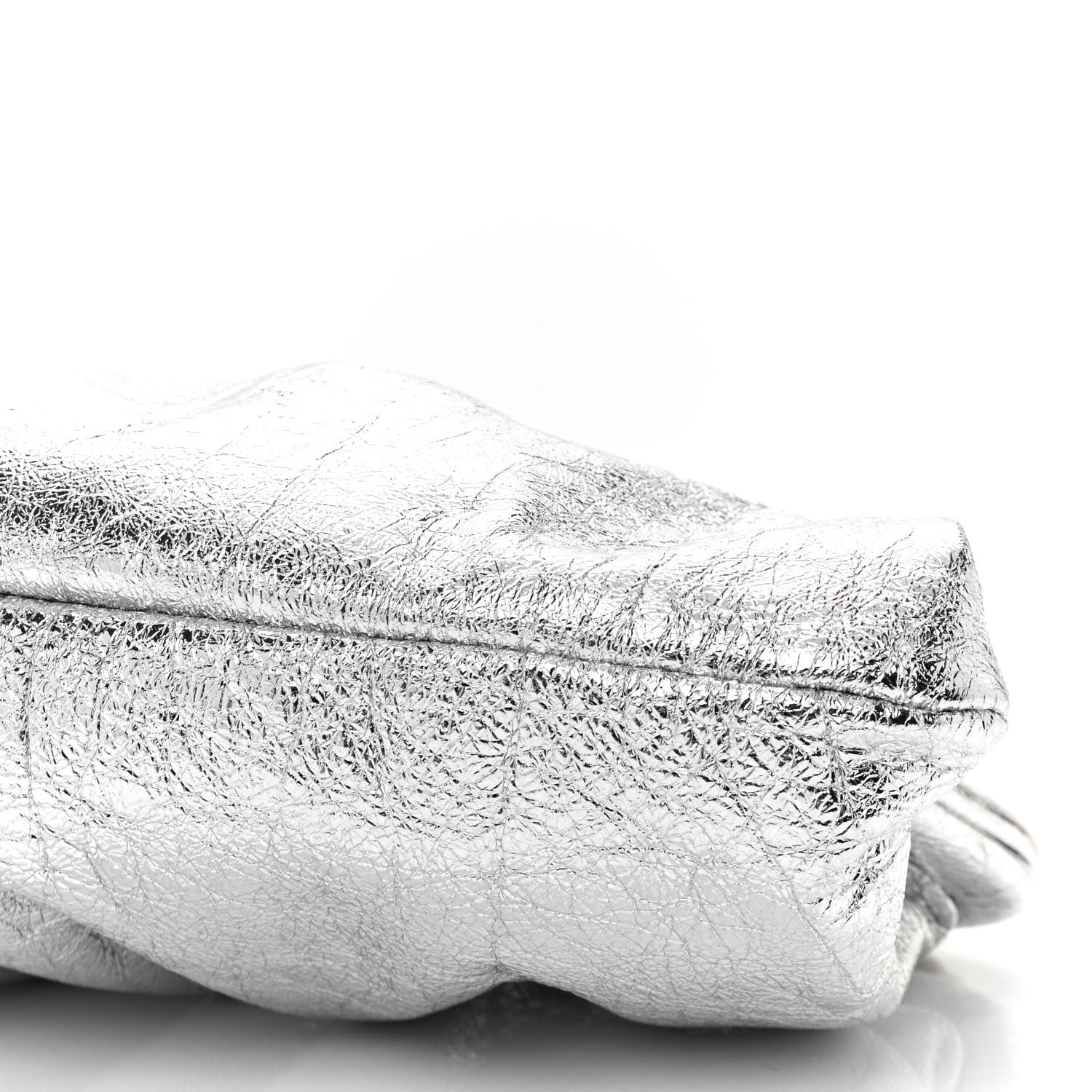 Balenciaga Metallic Textured Calfskin Logo XL Cloud Clutch Silver 10 of 10