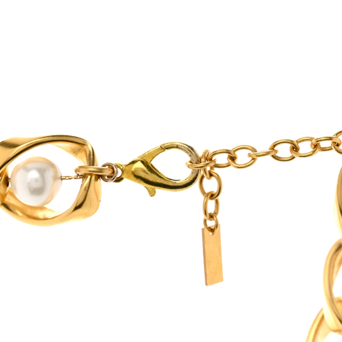 Resin Pearl Chain Link Necklace Gold