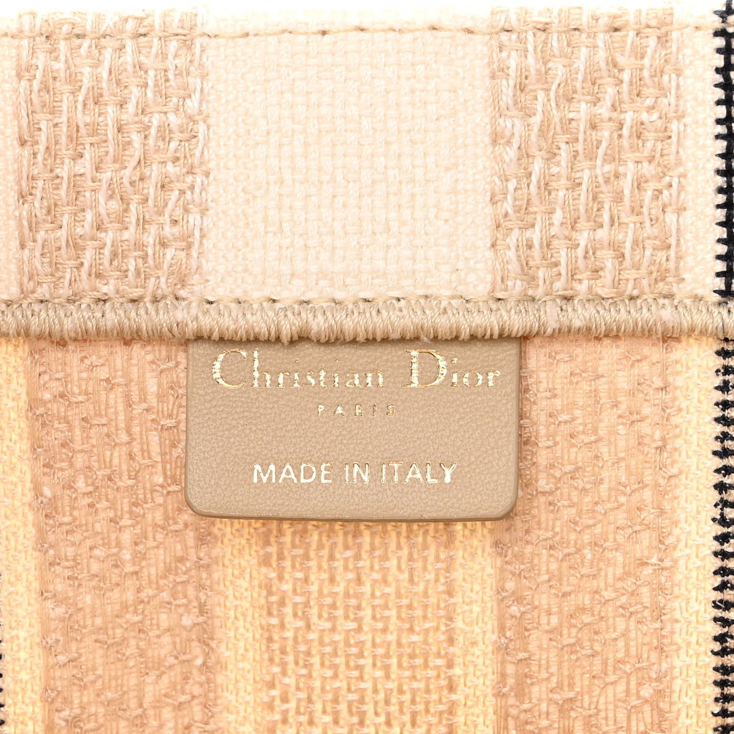Canvas Embroidered Large Stripes Book Tote Beige