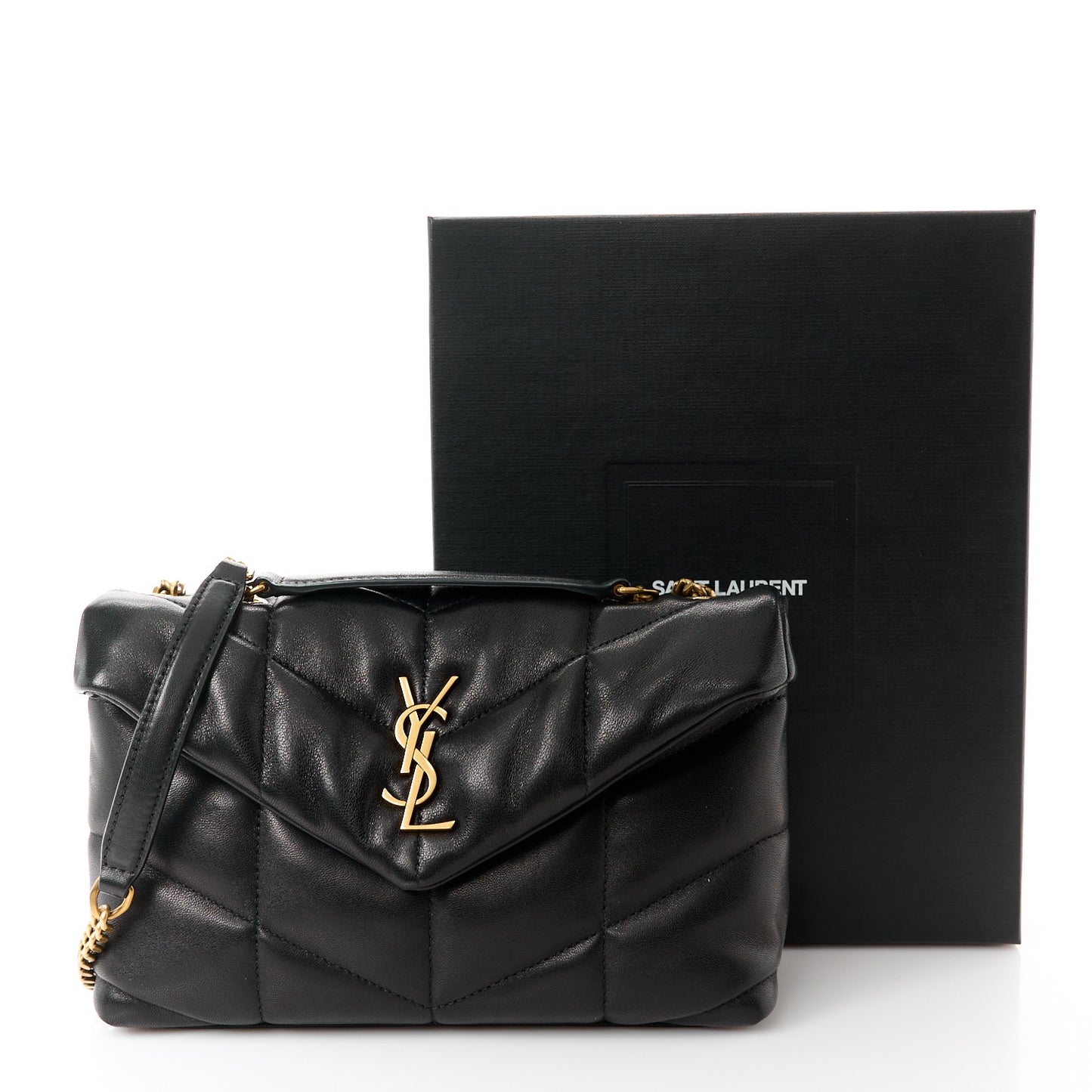 Lambskin Quilted Toy Loulou Puffer Monogram Chain Satchel Black