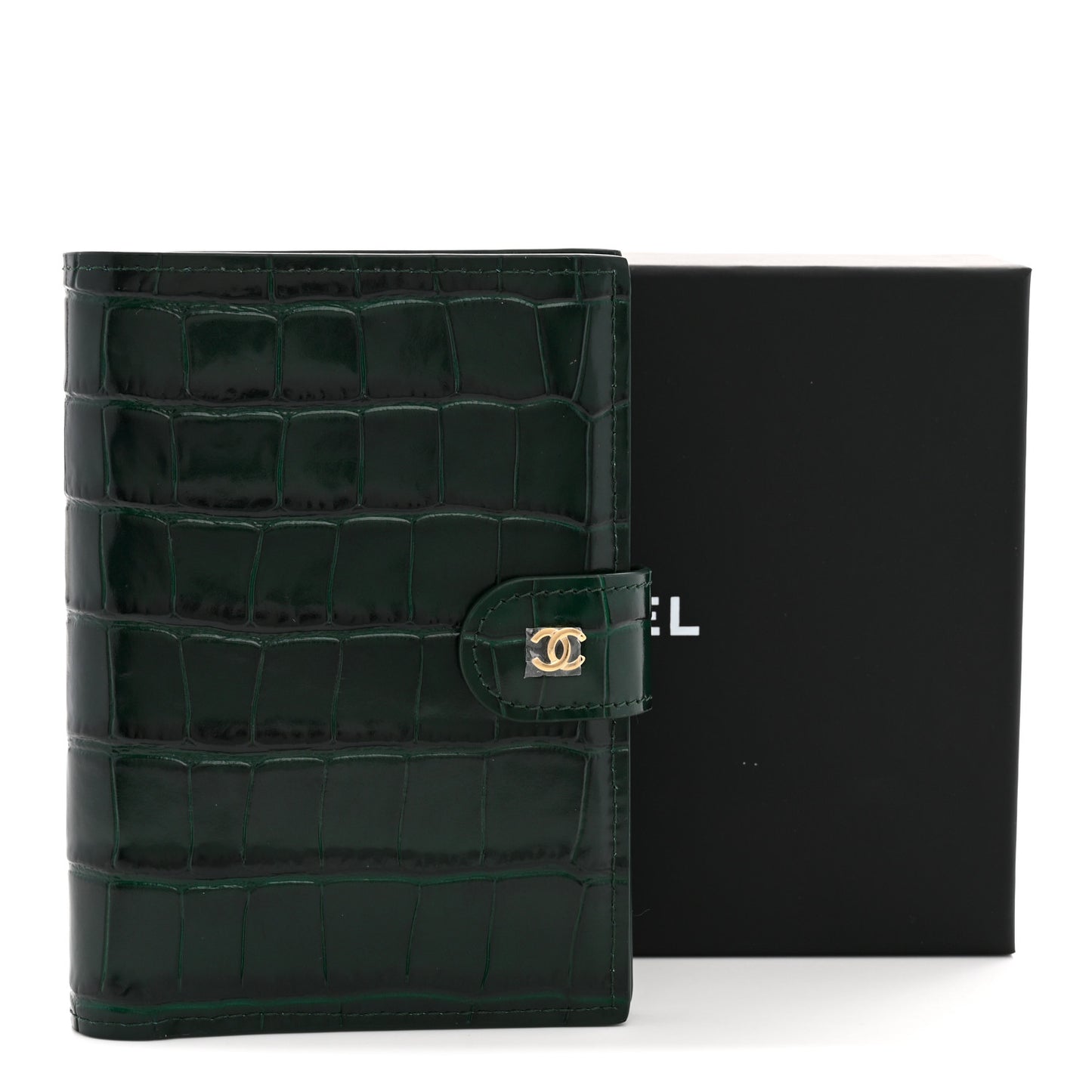 Calfskin Crocodile Embossed Crococo Passport Holder Emerald