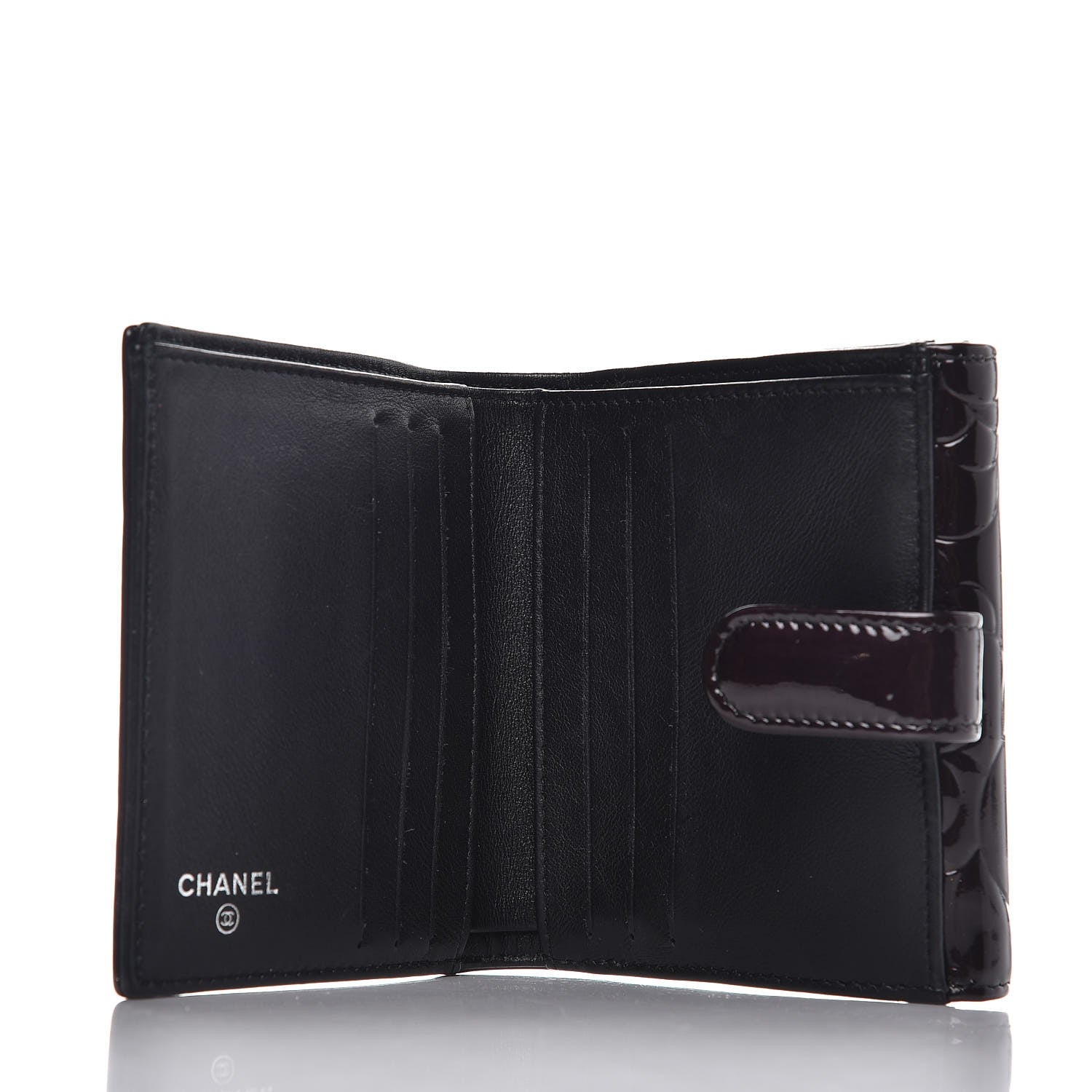Chanel Patent Embossed Camellia French Wallet Burgundy 5 of 9