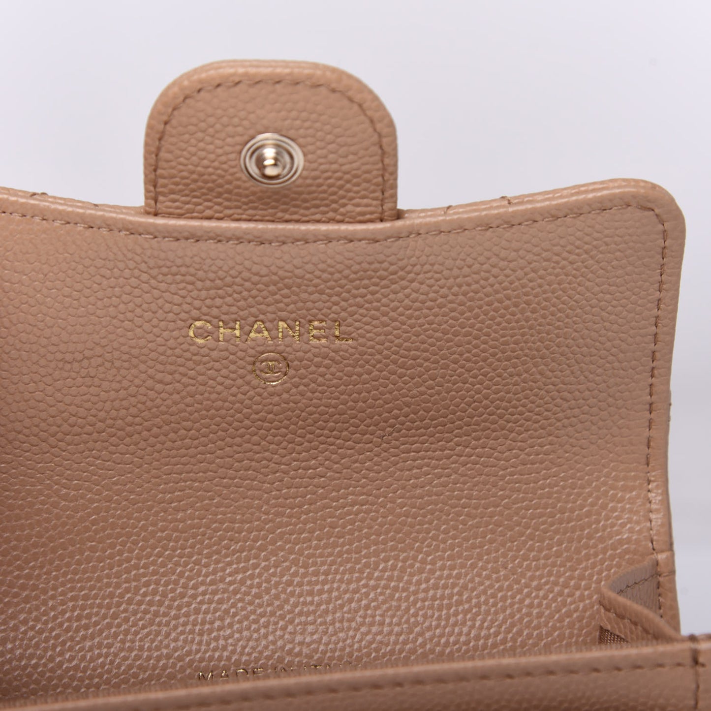 Caviar Quilted Flap Card Holder Wallet Beige