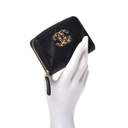 Chanel Goatskin Quilted Chanel 19 Zip Around Coin Purse Wallet Black 2 of 7