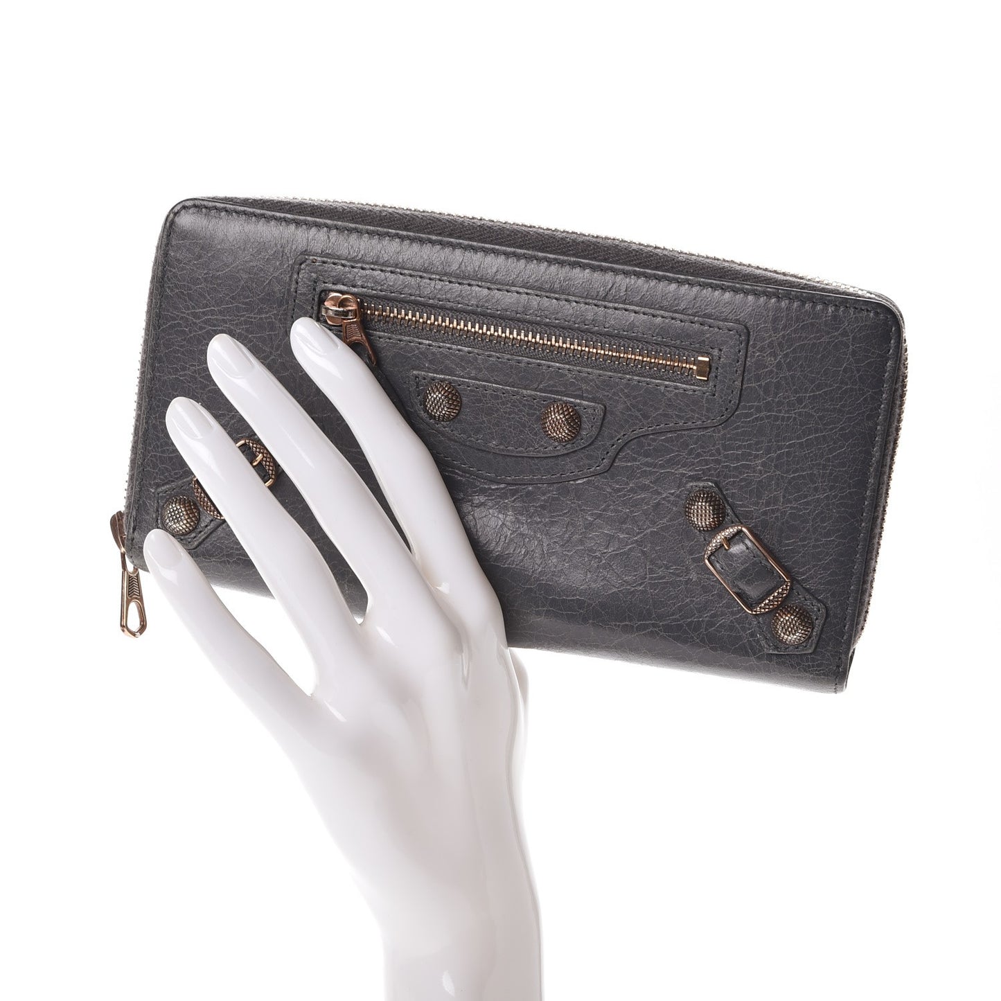 Agneau Giant 12 Rose Gold Hardware Continental Zip Around Wallet Gris Tarmac
