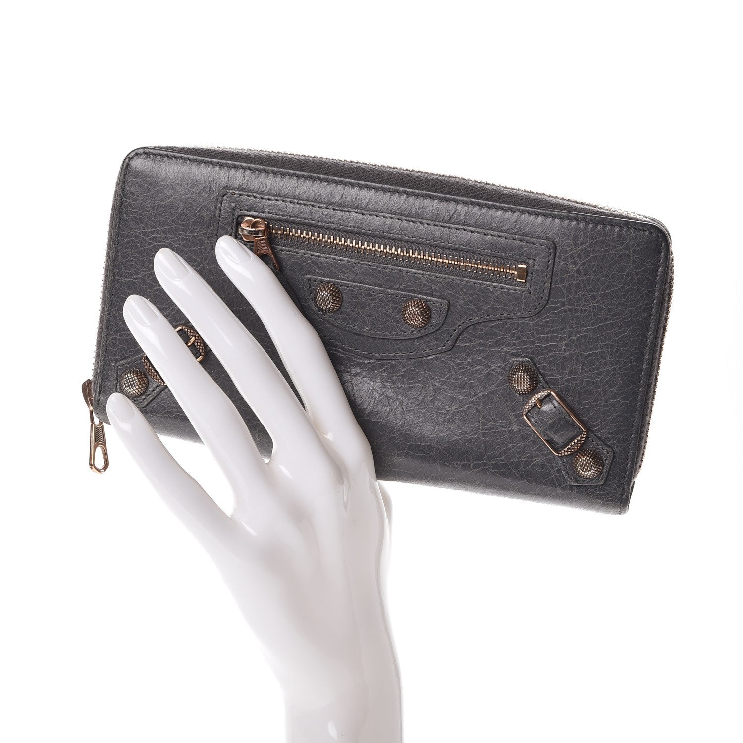 Balenciaga Agneau Giant 12 Rose Gold Hardware Continental Zip Around Wallet Gris Tarmac 2 of 9