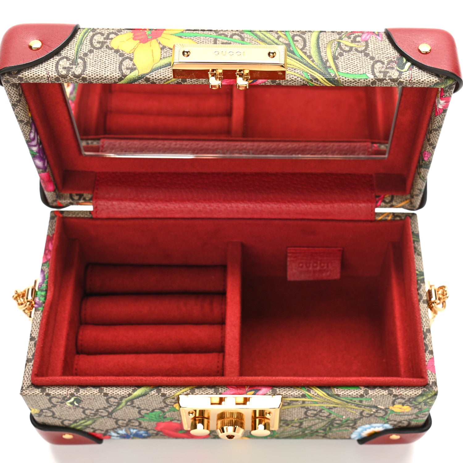 Gucci GG Supreme Monogram Flora Padlock Jewelry Case Red 7 of 14