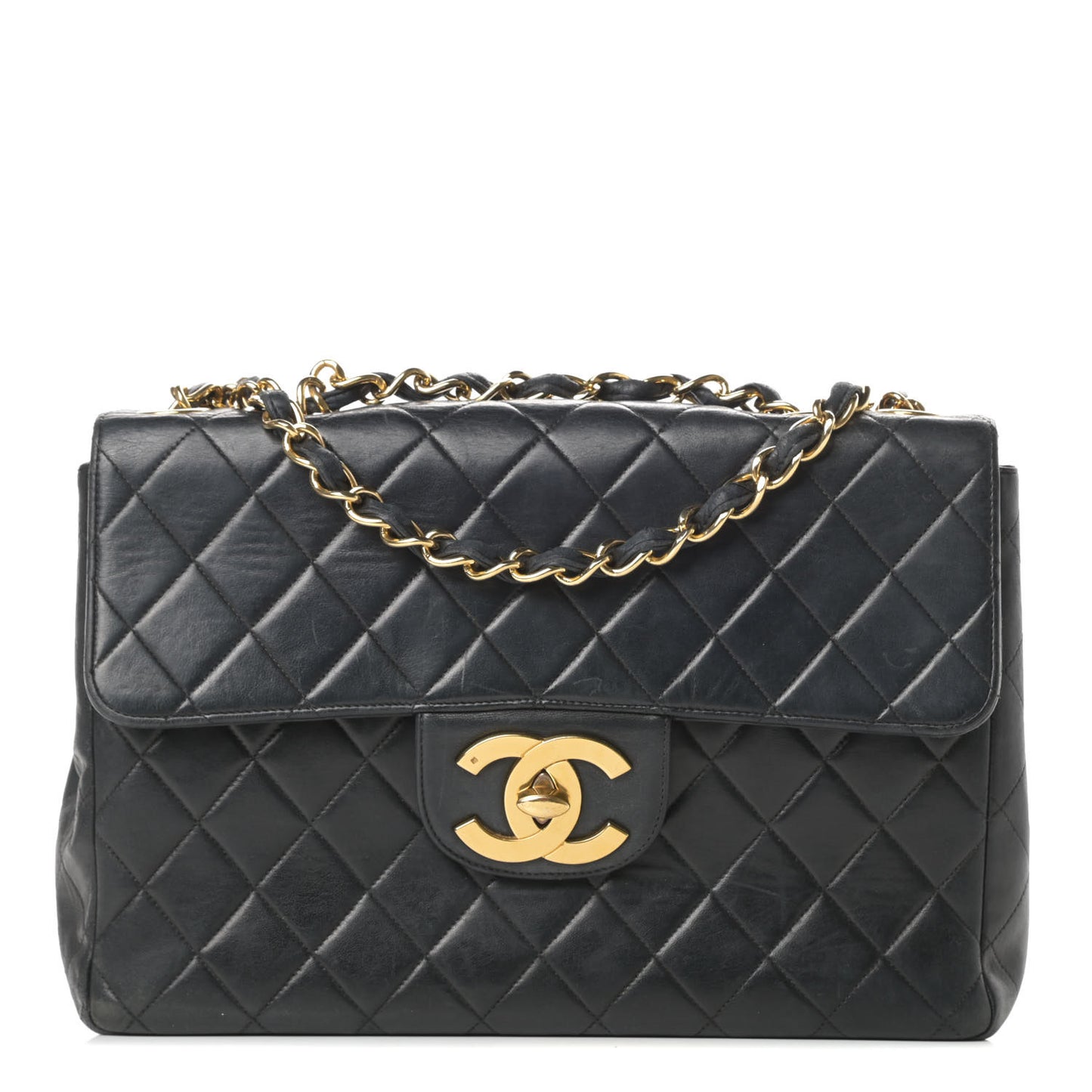 Lambskin Quilted XL Jumbo Single Flap Black