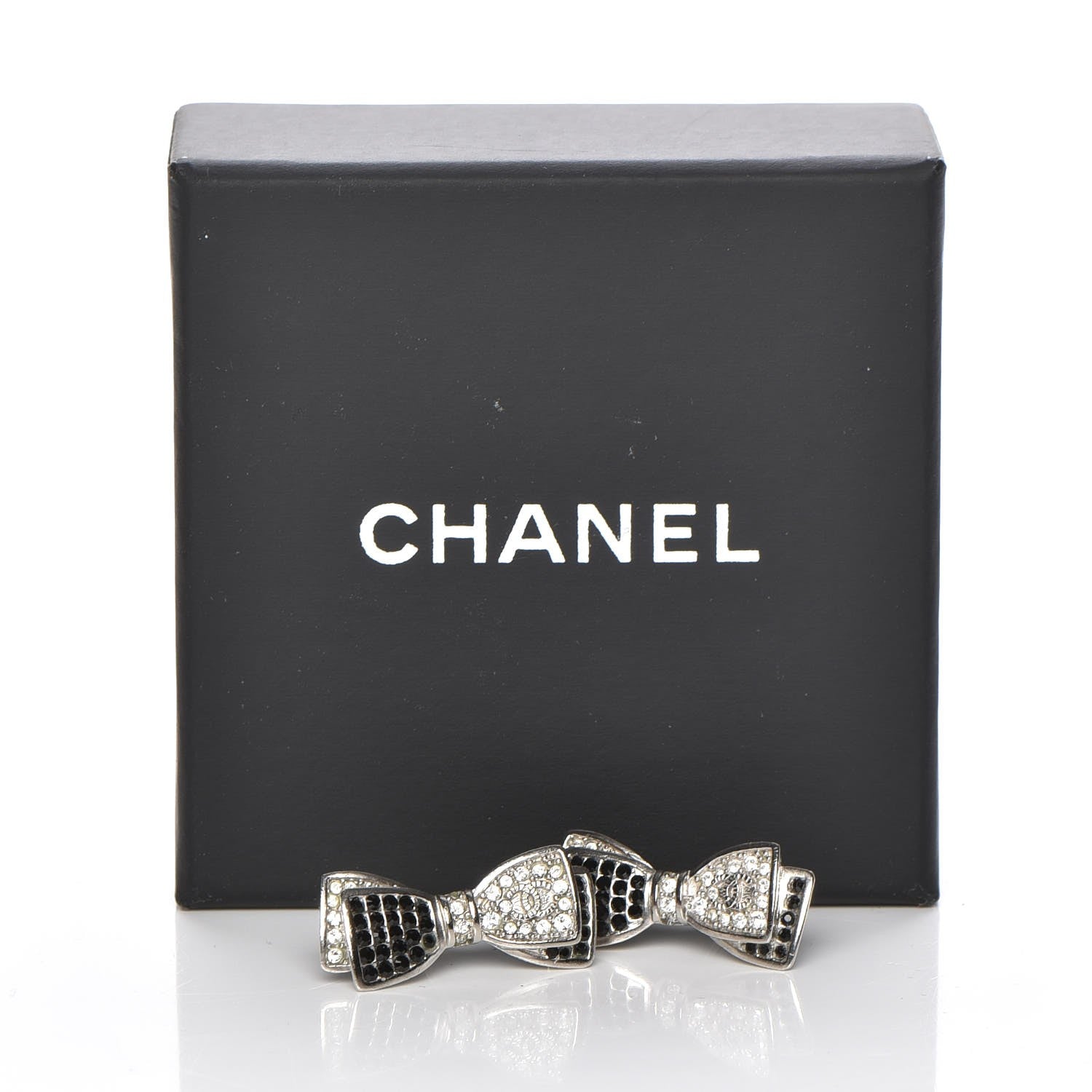 Chanel Crystal CC Bow Tie Earrings Black Silver 5 of 5
