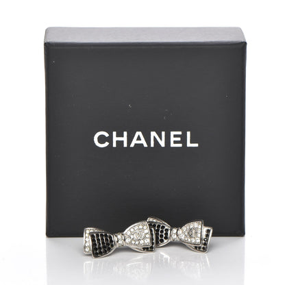 Chanel Crystal CC Bow Tie Earrings Black Silver 5 of 5
