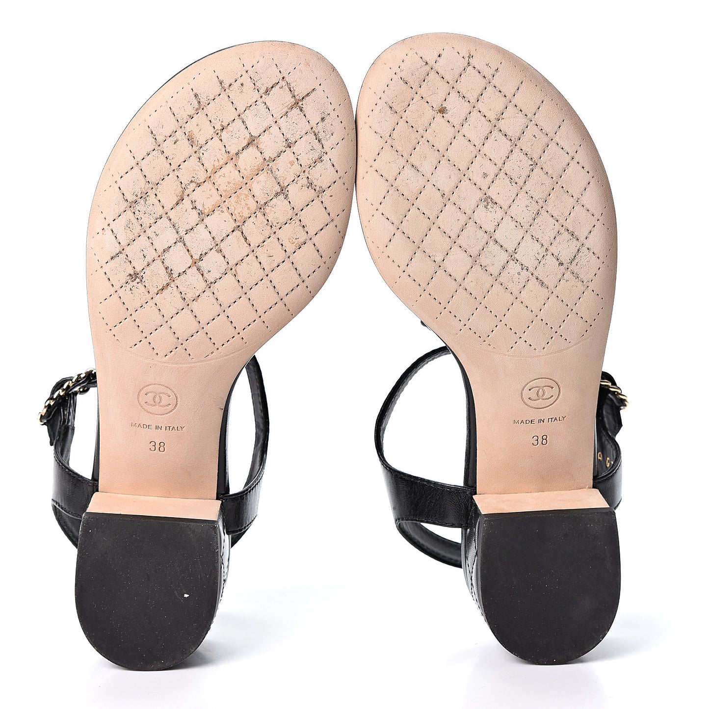 Lambskin Chain CC Logo Thong Sandals 38 Black
