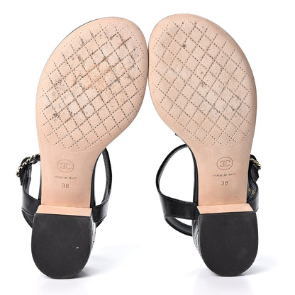 Chanel Lambskin Chain CC Logo Thong Sandals 38 Black 6 of 9