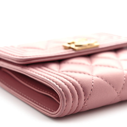 Chanel Metallic Lambskin Quilted Compact Boy Wallet Pink 9 of 12
