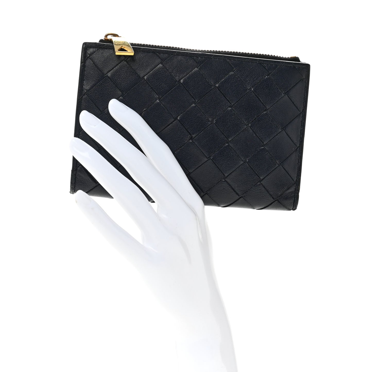 Nappa Intrecciato Medium Bi-Fold Zip Wallet Dark Blue