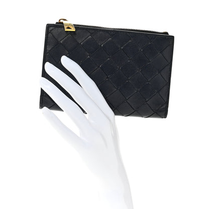 Bottega Veneta Nappa Intrecciato Medium Bi-Fold Zip Wallet Dark Blue 2 of 8