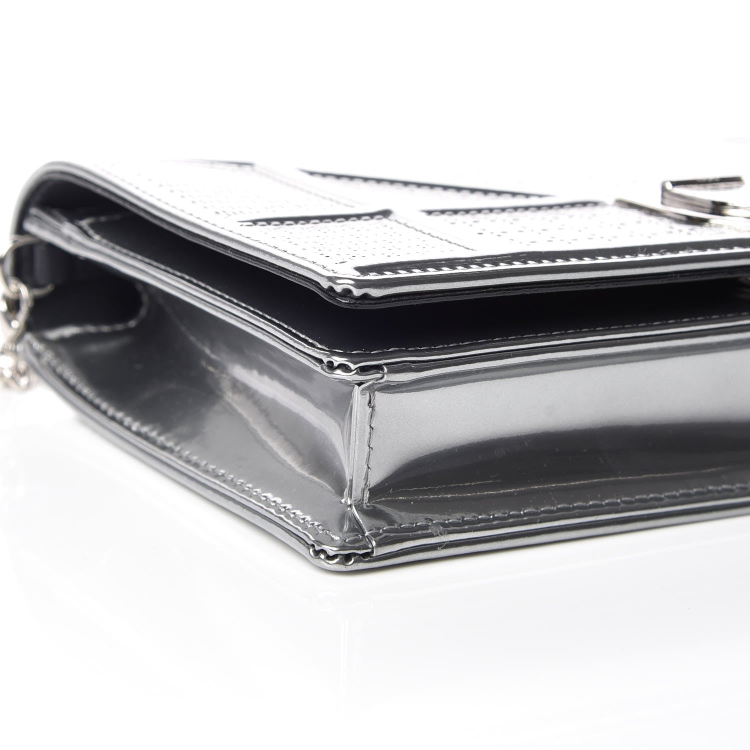 Christian Dior Metallic Patent Micro-Cannage Diorama Wallet on Chain Pouch Silver 5 of 11