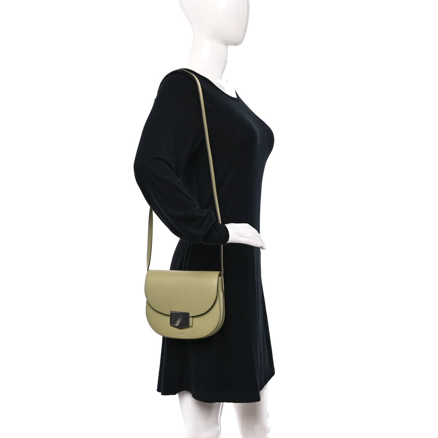 Celine Grained Calfskin Small Trotteur Sage 3 of 9
