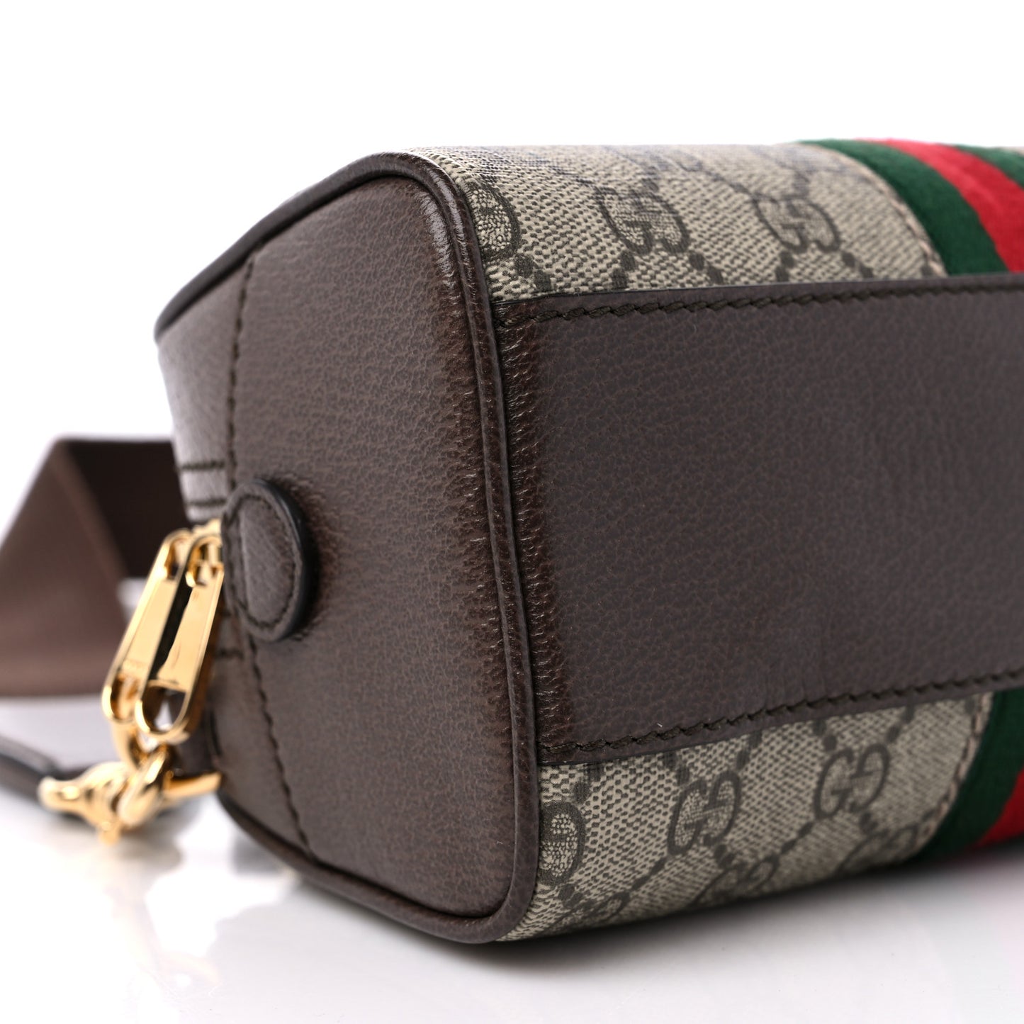 GG Supreme Monogram Textured Dollar Calfskin Web Mini Ophidia Top Handle Bowler Bag Beige Ebony New Acero