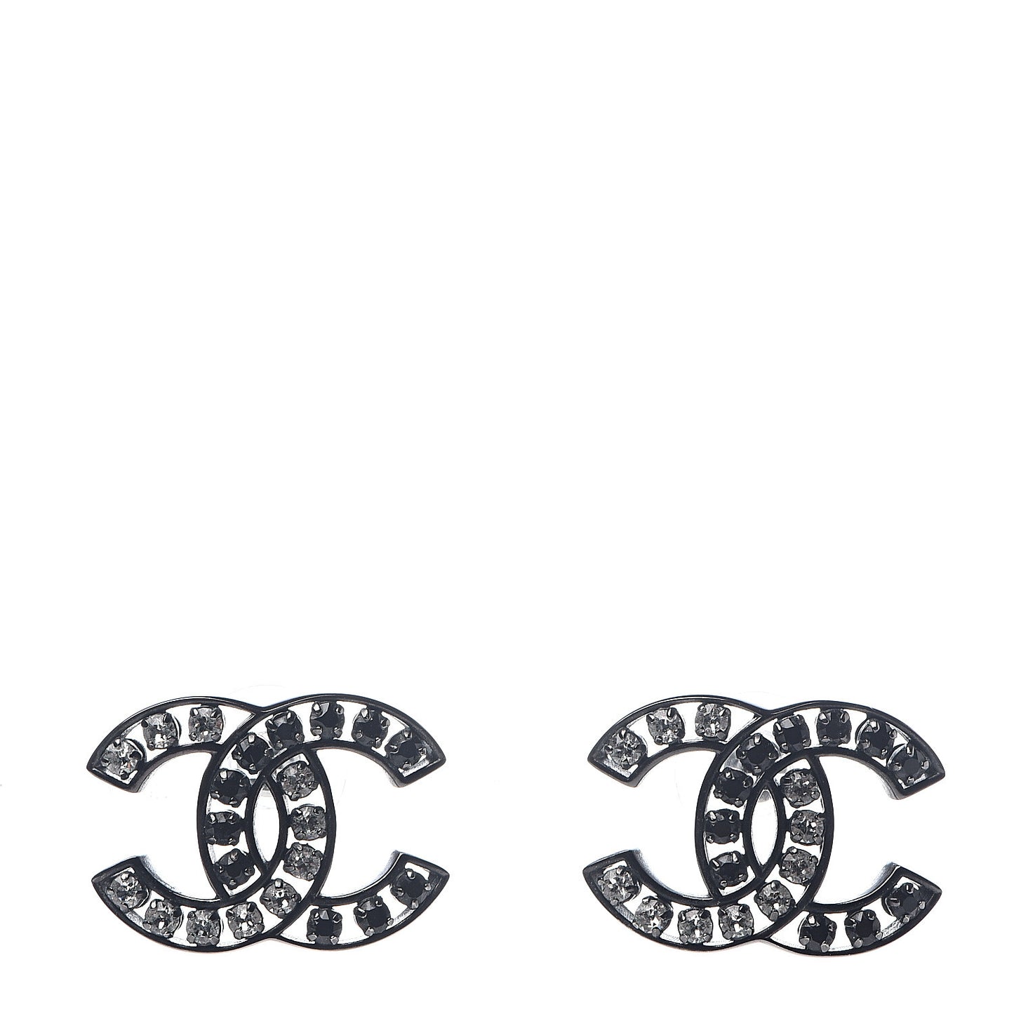 Crystal Large CC Earrings Black