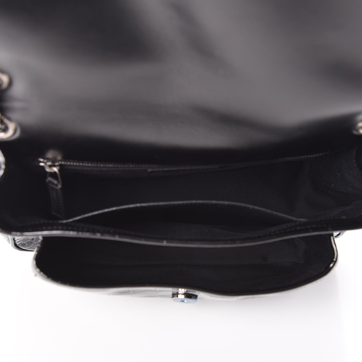 Patent Crocodile Embossed Lambskin Monogram Medium Niki Chain Satchel Black