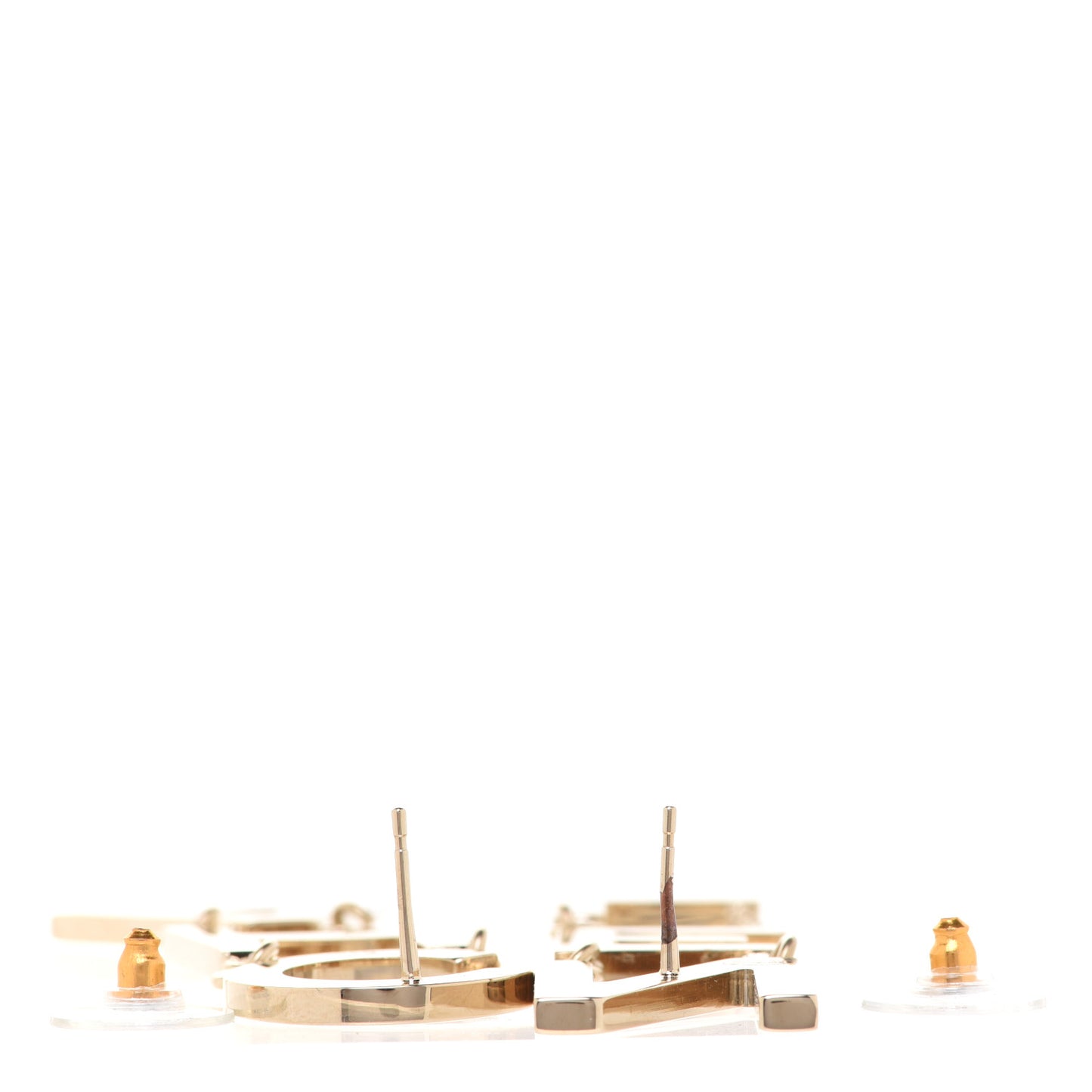 Metal Cha-Nel Logo Drop Earrings Gold
