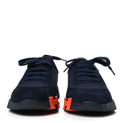 Hermes Technical Jersey Suede Goatskin Bouncing Sneakers 39 Marine 2 of 10