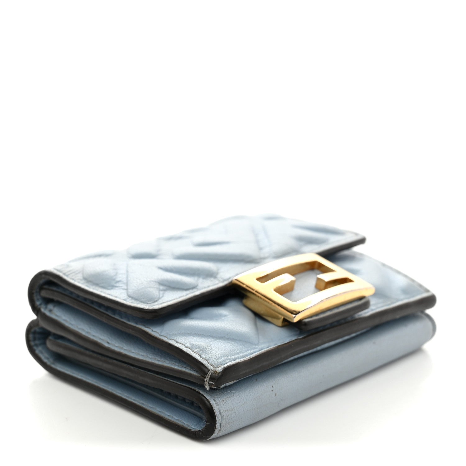 Fendi Nappa Matisse FF Diagonal Embossed Micro Tri-Fold Wallet Azzurro Polvere 4 of 8