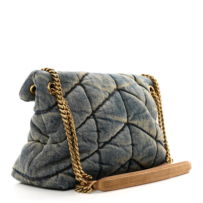 Saint Laurent Denim Quilted Small Loulou Puffer Monogram Chain Satchel Blue Cinnamon 3 of 9