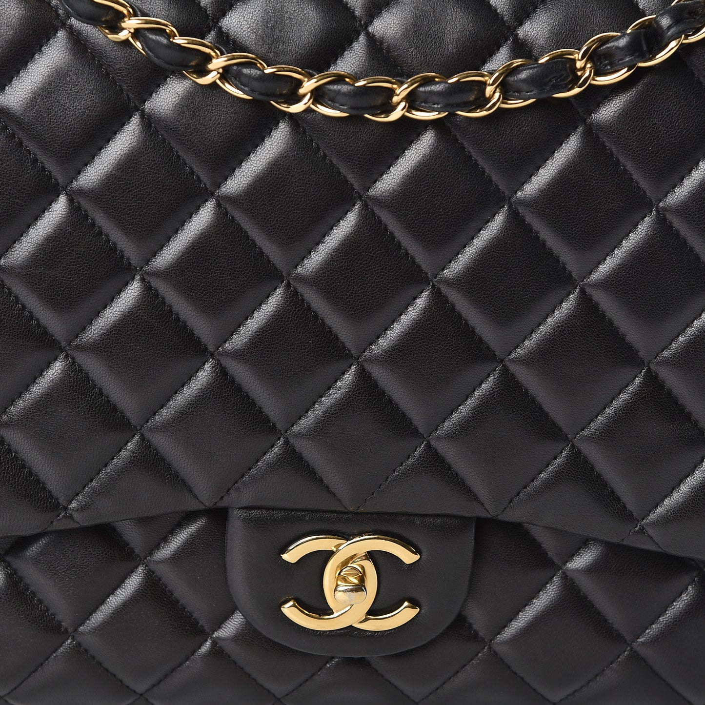 Lambskin Quilted Maxi Double Flap Black