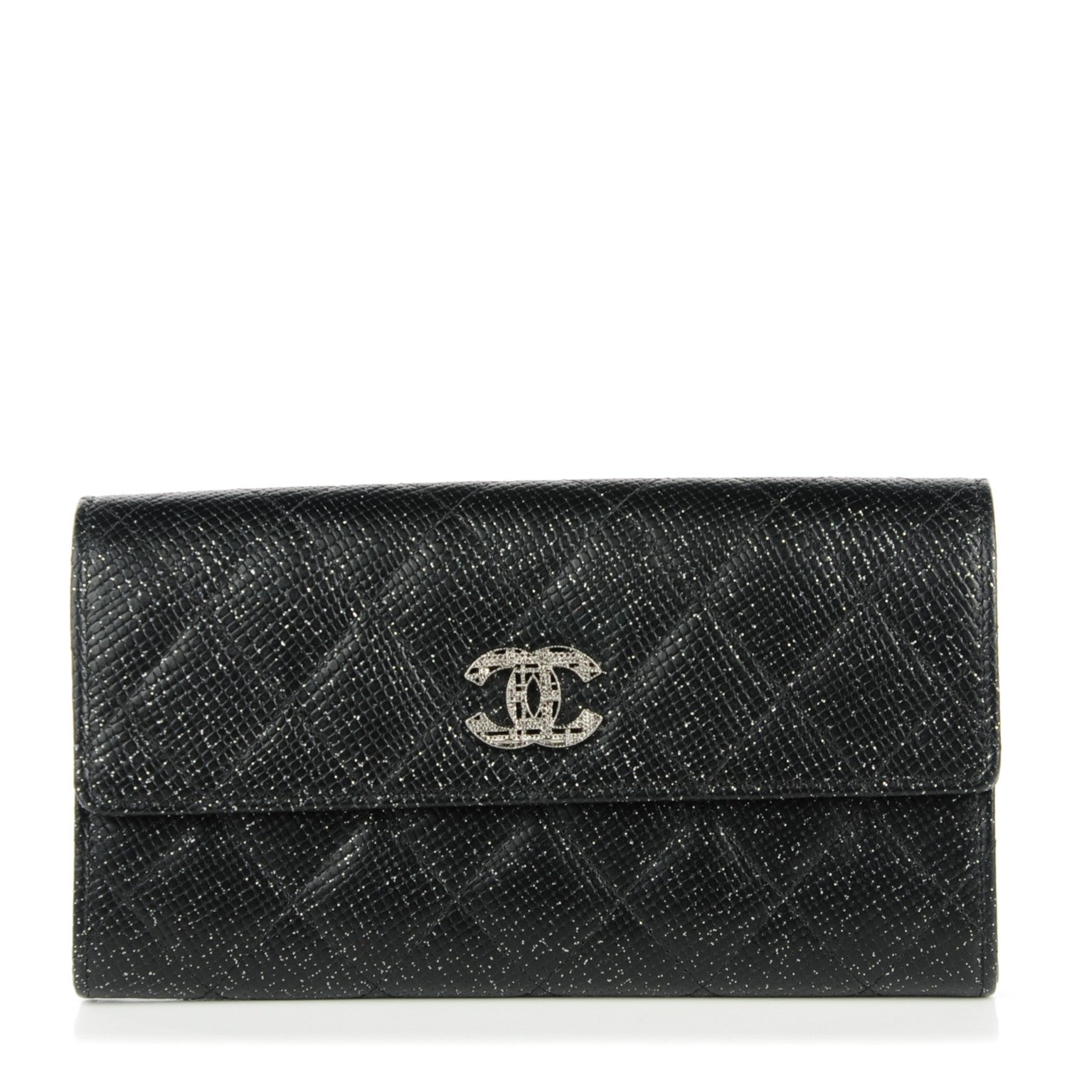 Chanel Glittered Calfskin Quilted Long Flap Wallet Black 1 of 8