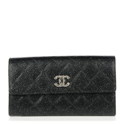 Chanel Glittered Calfskin Quilted Long Flap Wallet Black 1 of 8