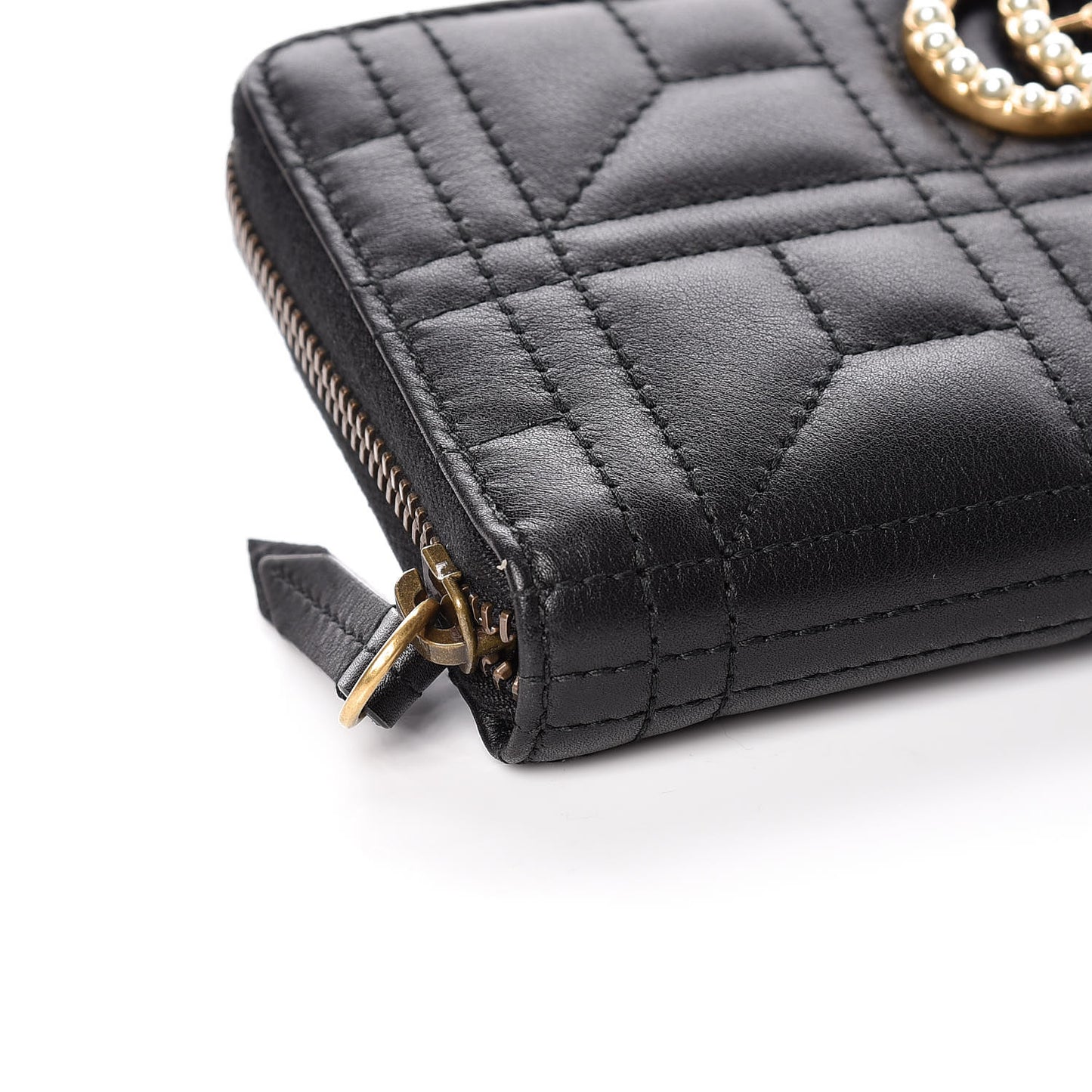 Calfskin Matelasse Pearly GG Marmont Zip Around Wallet Black