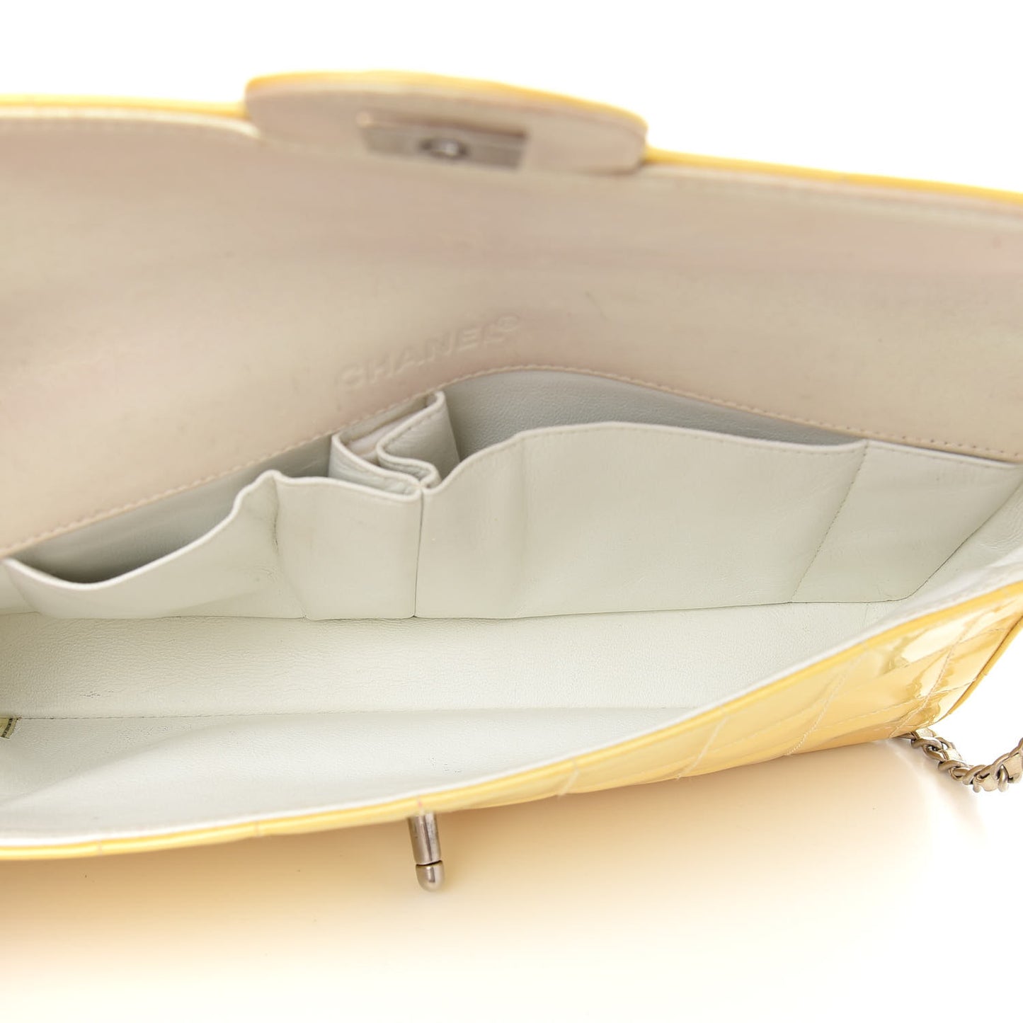 Patent Quilted East West Chocolate Bar Flap Yellow