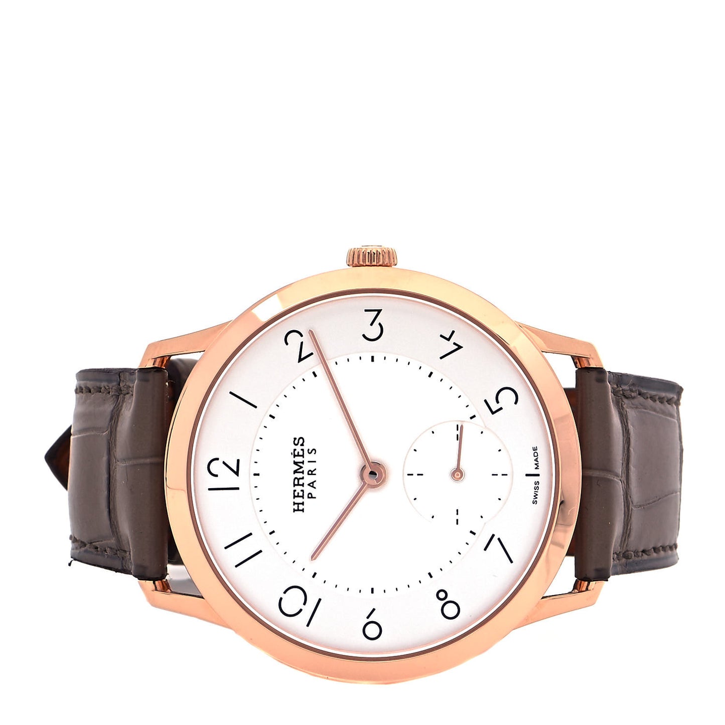 18K Rose Gold Alligator 39.5mm Slim D'Hermes Automatic Watch Etoupe