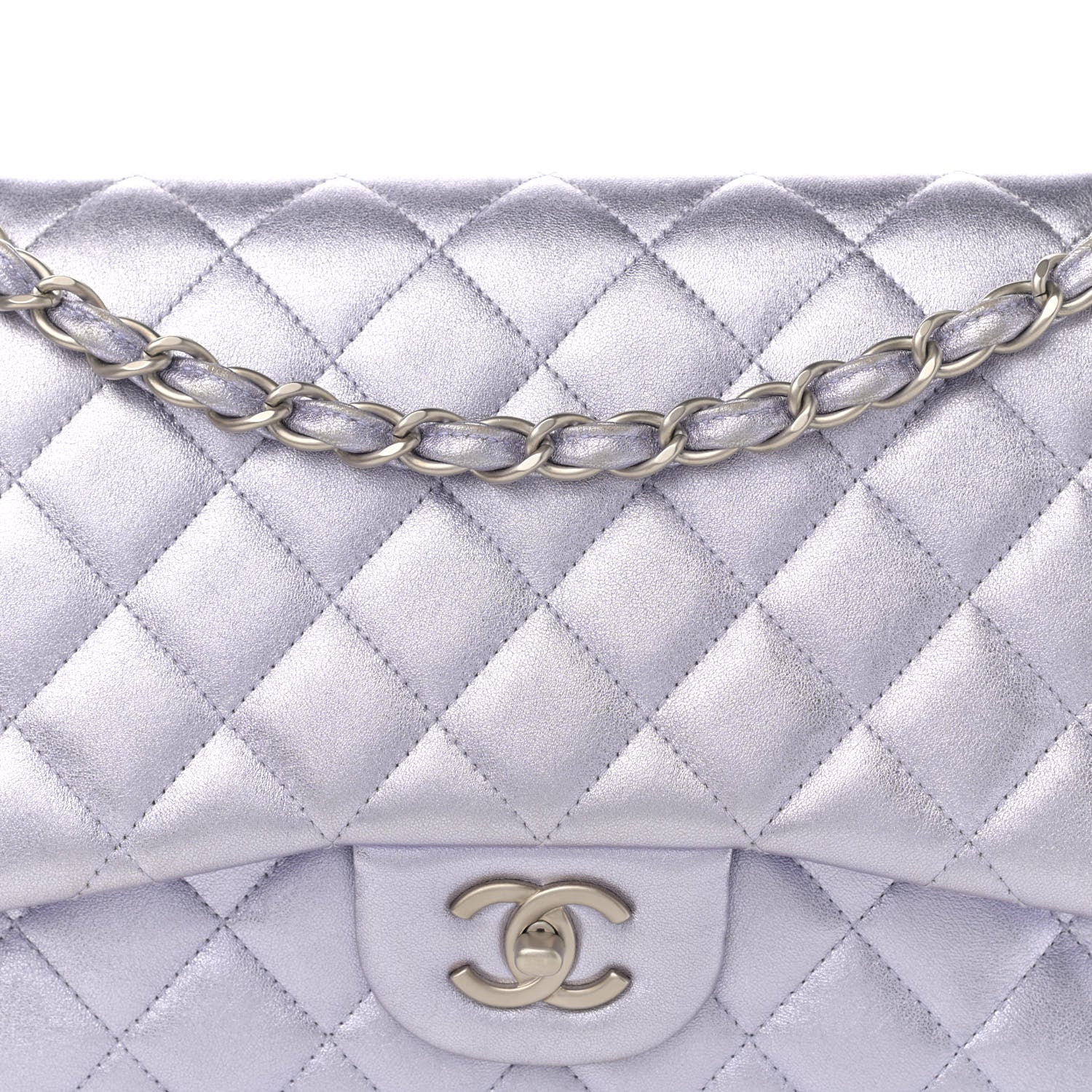 Chanel Metallic Lambskin Quilted Jumbo Double Flap Light Purple 8 of 13