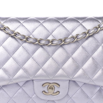 Chanel Metallic Lambskin Quilted Jumbo Double Flap Light Purple 8 of 13