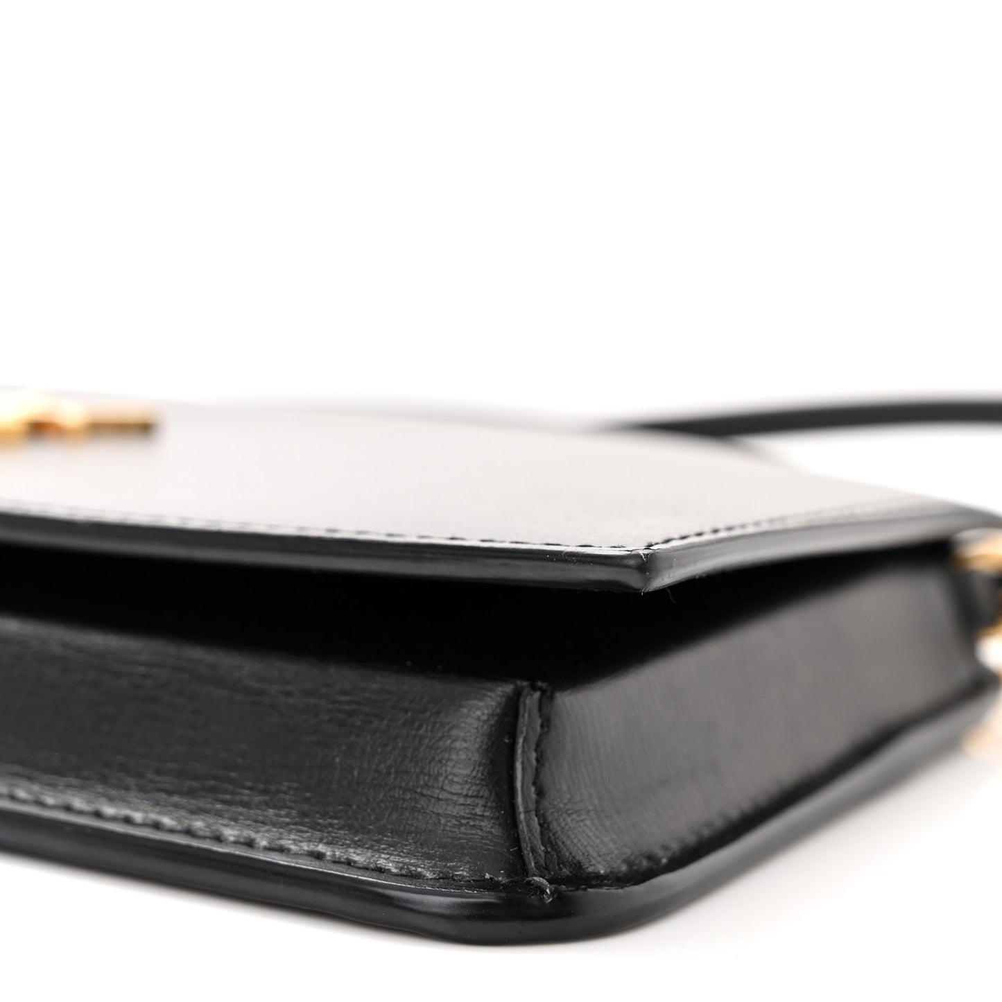 SAINT LAURENT Smooth Calfskin Monogram Phone Holder Crossbody Black